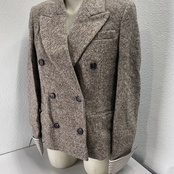 Brunello Cucinelli Women’s Diagonal Tweed Wool Blazer w/ Removable Cuffs – Brown - Picture 12 of 14